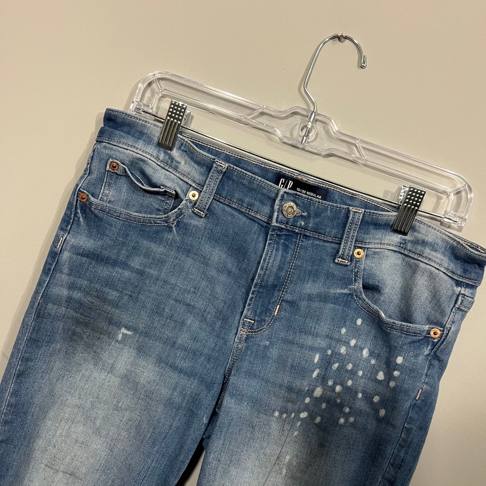 Gap Denim Legging Skimmer Jeans Medium Wash Paint Splatter Raw Hem 10/30 Regular